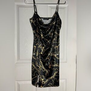 Liz & Sara Women’s Black/Gold Mini‎ Dress Spaghetti Sleeve